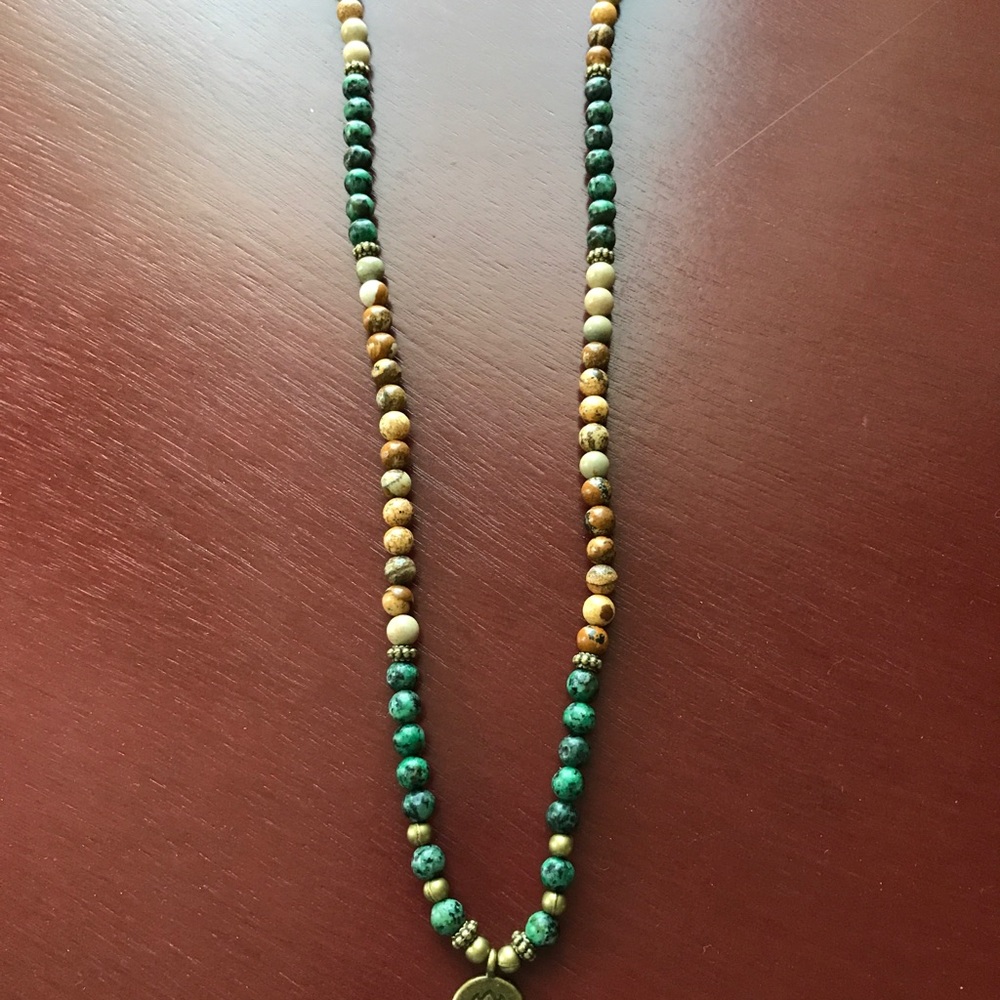 African turquoise and picture jasper Mala bracelet 6mm - Picture 3 of 6